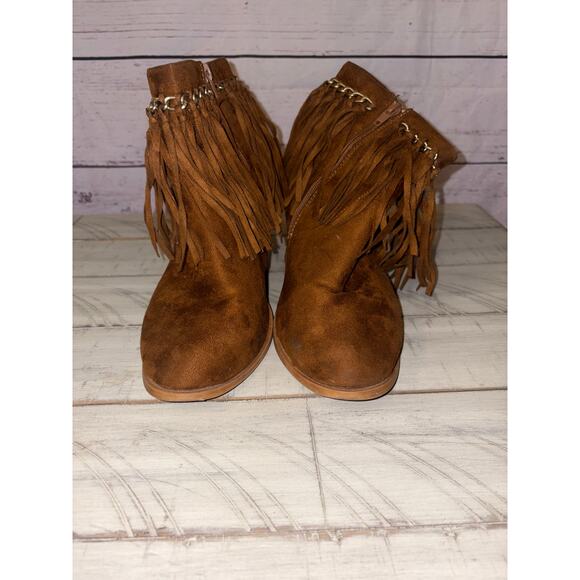 Brown Fringe Ankle Heel Boots Woman Sz 10 - Picture 2 of 7